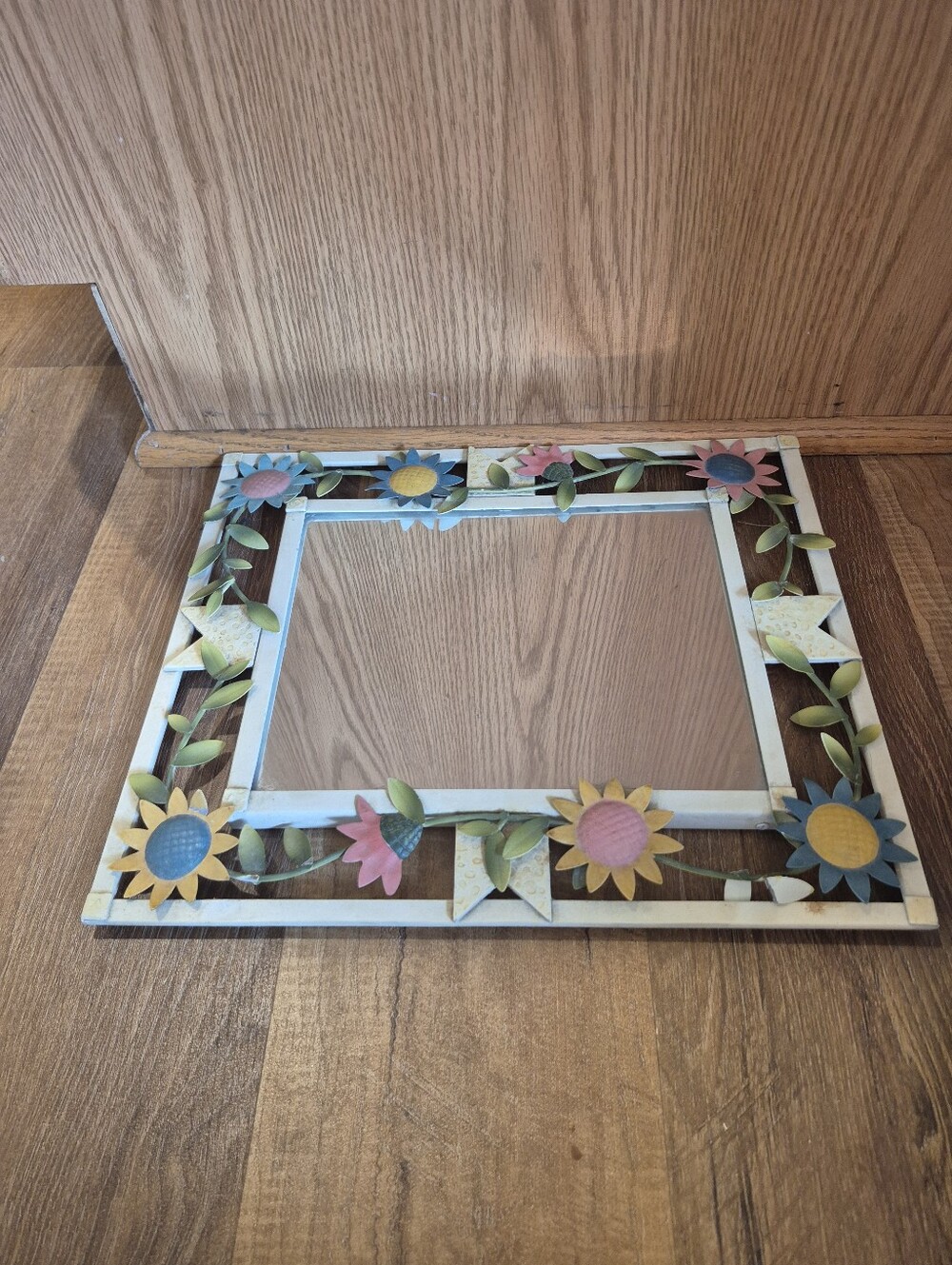 Vintage, Rare Decorative Floral Square Mirror
